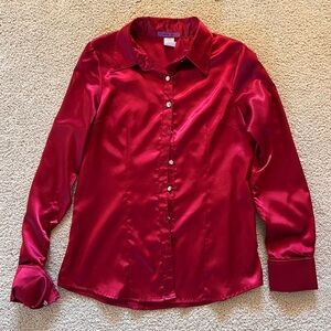 Red Satin Button Up Shirt